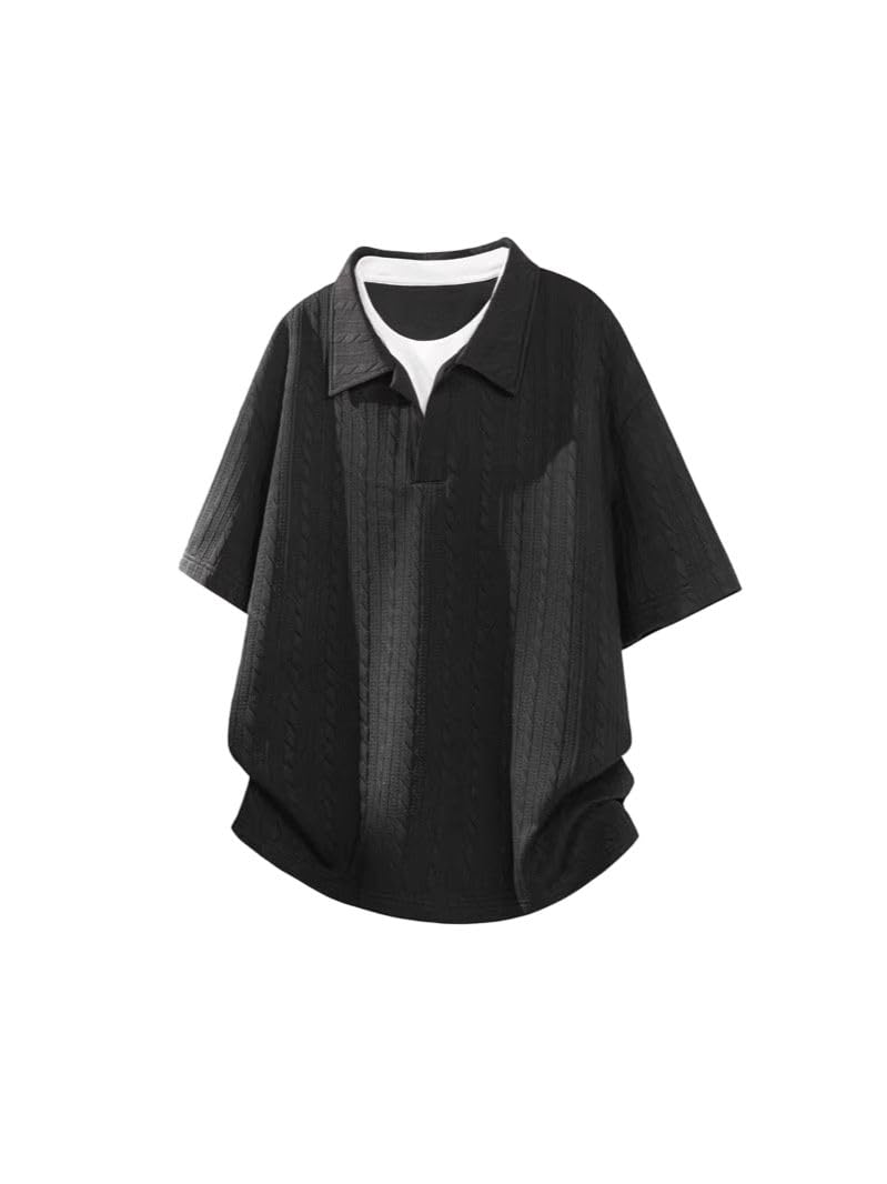 Męska amerykańska koszulka polo z krótkim rękawem w stylu vintage w stylu Hongkongu luźny krój na wakacje w stylu ulicznym