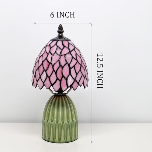 Tiffany-Style Stained-Glass Mushroom Table Lamp 12.5in (Pink Leaf) — view 7