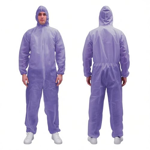 RAYGARD PPE Hazmat Suit, 1 Pack Disposable Protective Coveralls Full Body Paint Suit with Hood, Available in 3 Sizes 10 Colors (Purple, X-Large)