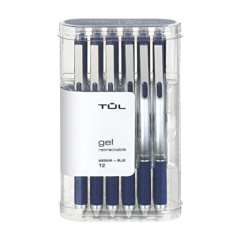 TUL Gel Pens, Retractable, Medium Point, 0.7 mm, Gray Barrel, Blue Ink, Pack Of 12 Cover