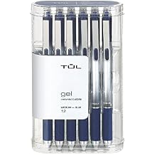 TUL Gel Pens, Retractable, Medium Point, 0.7 mm, Gray Barrel, Blue Ink, Pack Of 12
