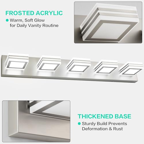 Image of SOLFART LED Bathroom Lighting Fixtures - 5 Lights Modern Brushed Nickel Acrylic Vanity Lights for Mirror 32inch 24W