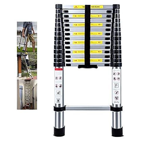 Telescopic Ladder 4.5M Multi-Purpose Folding Aluminium Telescoping Ladder Extendable Portable Loft Ladder Foldable Ladder with EN131 and CE Standard(15FT/4.5M) Cover