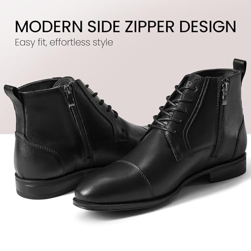 Image of Holy dove Men's Dress Boots Side Zipper Comfort Full-Grain Leather Business Office Cap Toe Oxford Short Ankle Boot