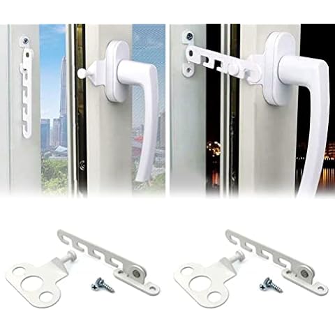 Window Locks, 2 Pcs White Window Limiter, Adjustable Position Casement Window Restrictor Latch for Aluminum, Wooden, Metal Window, Home Baby Kids Safety Protection Lock Window Ventilation Restrictor Cover