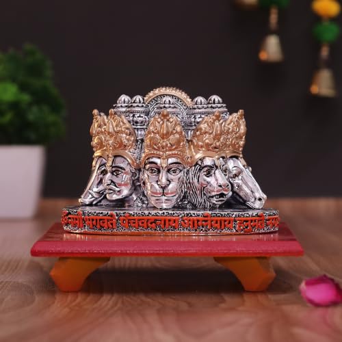 Image of Gold Art India Panchmukhi Hanuman Idol Silver Antique Gold Finish Bust Design Decorative Murti for Home Temple, Car Dashboard, Office & Vastu Decor