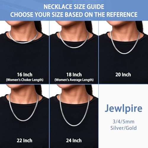 Jewlpire Silver/Gold Plated Herringbone Necklace for Women, 3mm 4mm 5mm Necklace for Women, Non-Fading Women's Herringbone Chain Necklaces 16 18 20 22 24 Inch4