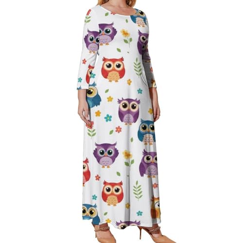 Long Sleeve Dress for Women Crew Neck Owl Dress for Travel, Home, Vacation, Shopping