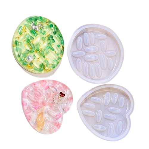 Lodoot 2ピース ラウンド/ハートリングホルダートレイ 樹脂モールドセット ジュエリー製作用 食品グレードシリコンモールド