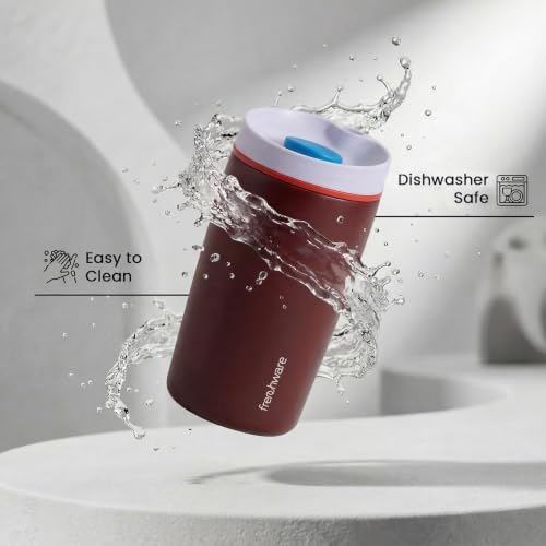 Image of Frenchware AeroMug Insulated Stainless Steel Coffee Tumbler, 450 ml | Smooth Sip Slider, Reusable, Hot & Cold Coffee Travel Mug, Dark Merlot