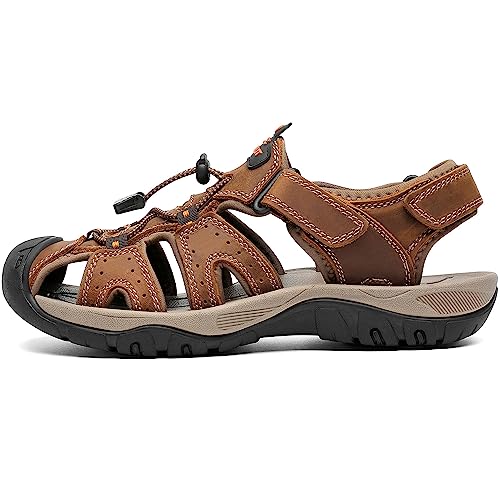 FLARUT Men's Sport Sandals Outdoor Hiking Sandals Closed Toe Leather Athletic Lightweight Trail Walking Casual Sandals Water Shoes3
