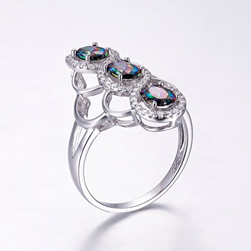 925 Sterling Silver Rings for Women, 3 Stone Engagement Ring, Simulated Mystic Rainbow Topaz Woven Wedding Promise Ring for Her3