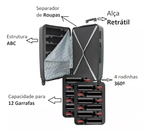 Mala Para Transporte De Vinhos, Suporta 12 Garrafas, Woodland, Conjunto De Viagem, Estilo Adega, Pre