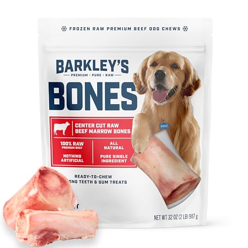 Barkleys Bag Beef Marrow Bones Frozen Dog Treats Single Ingredient Center Cut Beef Bone Raw Natural Chew for Dogs Dog Bones Long Lasting for All Dog Breeds Ages & Sizes 4 Count Bag (1 Pack)
