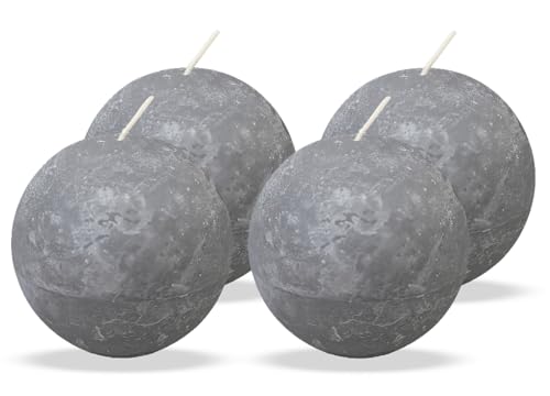 Brandsseller 4er Set Kugelkerzen 9cm Ø – Rustikale Kerzen rund &...