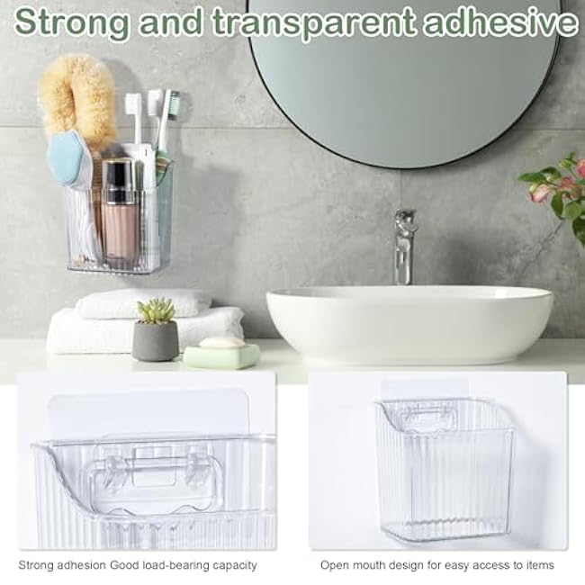 Adhesive Bins for Cabinet Door Storage 2 Pcs Plastic Cabinet Door Organizer Wall Mounted Shower Caddy Hanging Clear for Sink Bathroom Refrigerator Cabinet Kitchen 3.9'' ¡Á 3.1'' ¡Á 4.5''