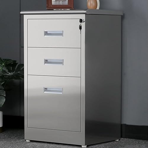 Lockable Stainless Steel File Cabinet, 3-Drawer Under Desk Storage for Home Office, Secure Organization Solution, Durable and Stylish Filing System