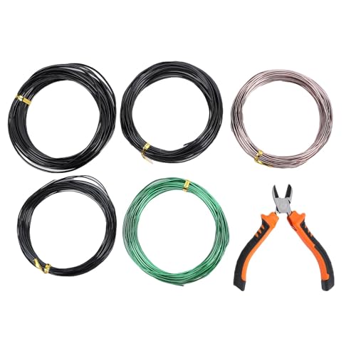 Luqeeg 5ロールボンサイツリーワイヤーセット配線カッター、3色1.0mm 1.5mm 2.0mmサイズ、それぞれ32.8フィート、細かいトランクとブランチコントロールのための盆栽トレーニングワイヤアルミニウム