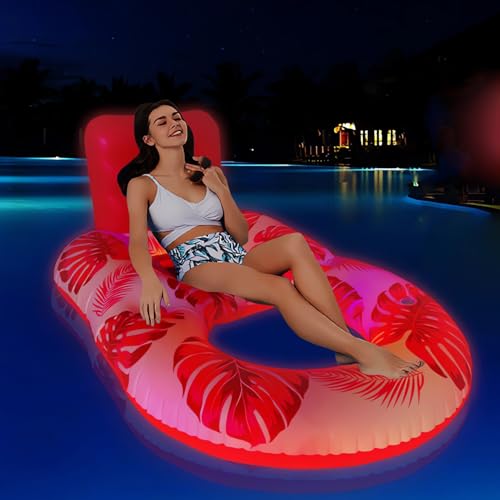 ZHODADA Colchoneta Hinchable Piscina con Luz de Colores, Colchón de Piscina Inflable para Adultos Boya Piscina Hamaca Inflable Piscina Colchón Malla Boyas Flotante Juguetes(Rosa)