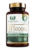 Vitamin D3 5000 IU & Vitamin K2 100mcg (MK-7) x120 Capsules - High Strength Vitamin D & K2 Supplement for Men & Women, Made in the UK by Royal Oak Health