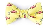 Men's 100% Silk Yellow Drinks Like a Pink Fish Cocktail Novelty Butterfly Self Tie Bow Tie