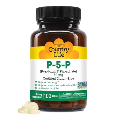 Country Life P-5-P Vitamin B6 – Bioavailable Pyridoxal-5-Phosphate Supplement for Energy, Nervous System Support, and Red Blood Cell Growth – Certified Gluten Free, Vegan, Non-GMO – 100 Capsules