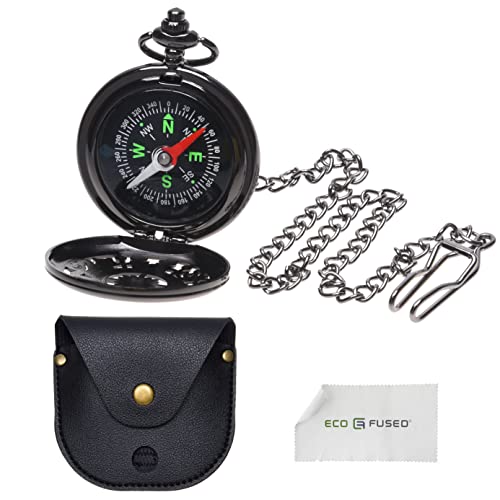 Eco-Fused Cosplay Retro Compass with Chain and Faux Leather Bag - Navigating Tool for Trekking, Backpacking, Sailing, and Scouting- Steampunk Costume Accessory