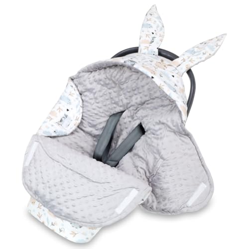 Manta de porteo y Saco Universal para Silla de Coche Paseo capazo y Carro – 90x90 cm arrullo cobertor Transpirable y Lavable para Cochecito niños y niñas Minky Búho Gris Claro