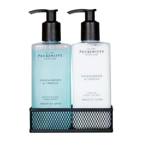 Pecksniffs Hand Wash and Lotion Set Sandalwood & Vanilla Liquid Soap and Hand & Body Lotion Luxury Moisturizing Gift 300 ml/10.1 fl oz