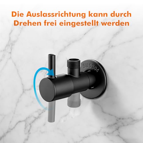Ibergrif Eckventil 1/2 Zoll Wandanschluss, 3/8 Zoll Schlauchanschluss, Eckregulierventil, Waschbecken für Kalt Warmwasser Trinkwasser, Ventil Messing, Schwarz