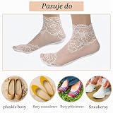 Sorcristy Damskie skarpety nylonowe do kostki, 5 par skarpet z siateczki z falbanką dla kobiet, skarpety fishnet do kostki, damskie siateczkowe skarpety casualowe z koronki i bawełny, ultra cienkie