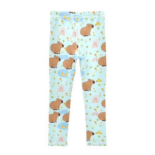 Capybara with Duck on Rainbow Girls Leggings Athletic Pants Tights Stretch Bottom2