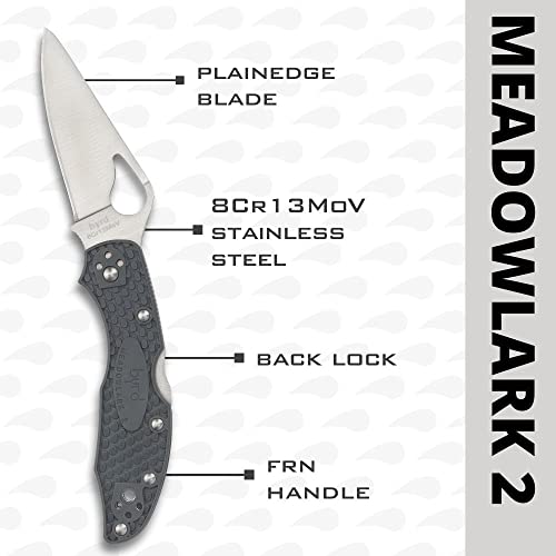 Image of Spyderco Byrd Meadowlark 2 Lightweight Folding Pocket Knife, PlainEdge | Gray, 6.9 inch Overall Length, 2.97 inch 8Cr13MoV Steel Blade, FRN Handle, Back Lock, Full-Flat Grind