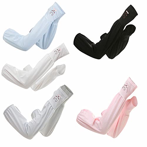 Katutude 5 Pair Cooling Arm Sleeves Anti-UV Sun Protection Arm Sleeves with Thumb Holes for Women Breathable Polyester Sleeves Gloves for Driving Gardening Cycling Hiking