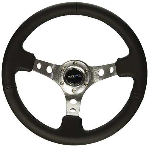 Image of NRG Innovations NRG-RST-006SL Reinforced Steering Wheel 350mm Sport Steering Wheel (3 inch Deep), Silver Spoke with Round Holes, Black Leather
