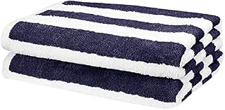 Amazon Basics Beach Towel - Cabana Stripe, Navy Blue, Pack of 2
