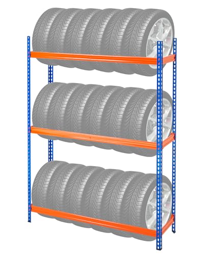 VEVOR Reifenlagerregal, Reifenhalter mit 3 Ablagen für bis zu 18 Standardreifen, Hochleistungs-Reifenträgerständer aus Metall mit verstellbarem Abstand für Garagenwerkstatt, Tragkraft 300 kg