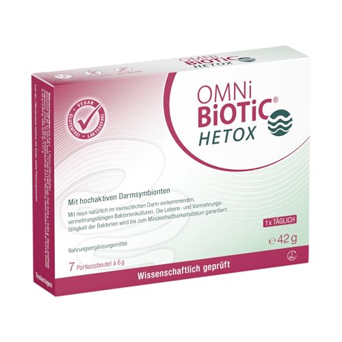 OMNi BiOTiC HETOX | 7 Portionen (42g) | 9 Bakterienstämme | 15 Mrd. Keime pro Tagesdosis | Pulver | Vegan | Glutenfrei | Lactosefrei | Zur täglichen Anwendung