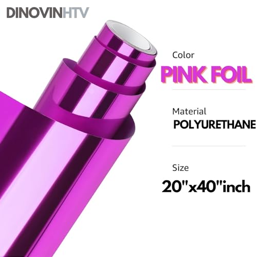 Image of PINK FOIL | HTV Vinyl Rolls | Heat Transfer Vinyl | 20inch x 40inch | PU for Shirts | Metallic Finish | Soft Touch | Stretchable | Iron on Vinyl for Cricut & Cameo | Easy to Cut & Weed