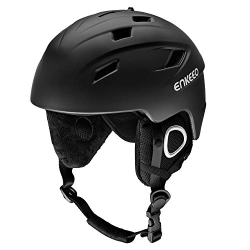 ENKEEO Skihelm 2-in-1 Helm Snowboardhelm Motorrad Bike Wind Schutzhelm mit abnehmbarem Innenfutter und Ohrenschützer, kompatible Skibrille (Schwarz XL)