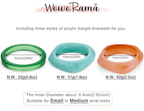 WOWORAMA 3pcs Colorful Resin Acrylic Bangle Bracelets Set for Women Wide Chunky Acrylic Bracelets Stackable Geometric Acetate Resin Bangles Stack Plastic Statement Bracelet