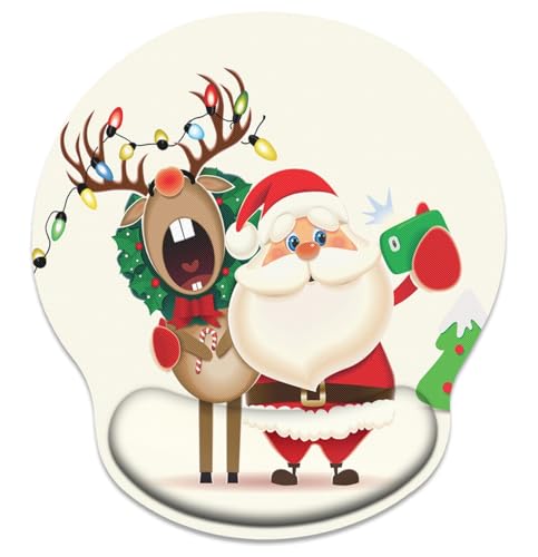 Tapis de souris ergonomique avec support de poignet et base antidérapante Père Noël beige