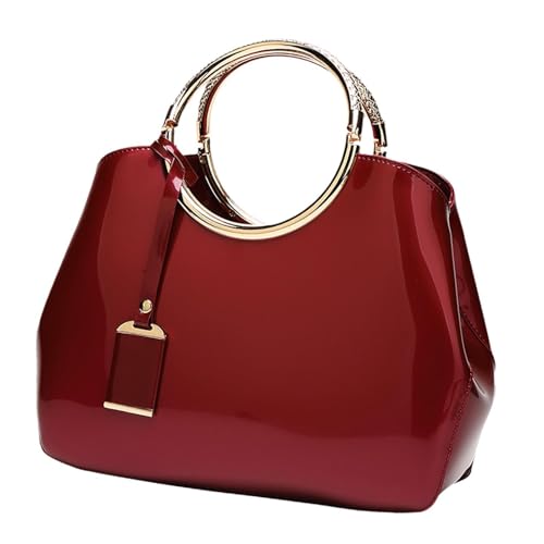 Image of VELURA SYDL Glossy Patent Leather Handbag Shoulder Bag Portable Soft Gift Women Tote Bag Burgundy|1 Women Handbag|Clothing, Shoes & Accessories