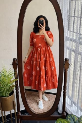 Image of Women's Rayon Printed A-Line Kurti Midi Dress