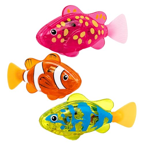 3 Pcs Robo Fish Robot Swimming Fish Bath Toy Colourful Robotic Fishes Set Fake Fish Toys for Pet Play and Bath Time Entertainment No Battery
