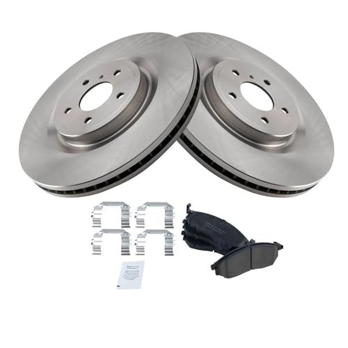 Image of TRQ Front Brake Pad and Rotor Set Ceramic | For 2011-2013 Infiniti M37 2015-2019 Q70L 2015-2019 Nissan 370Z