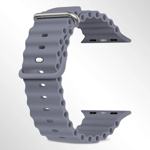 Compatible with Apple Watch 44mm 45mm 46mm 49mmfor Series Ultra/Series 12/11/10/9/8/7/SE/6/5/4/3/2/1Soft Silicone Sport Strap with Metal BuckleAdjustable Durable Watch Band for Women & Men (Grey blue,44mm/45mm/46mm/49mm/42mm(Series 3 2 1))