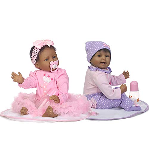 Zero Pam Twins Reborn Newborn Dolls Girls 22 inch Life Like Real Baby Doll Twins African American Dolls Silicone Twins Newborn Baby That Looks Real