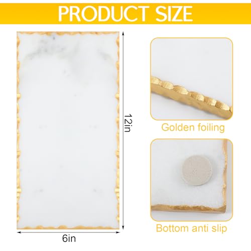 Bandeja de mármol Newtay de 12" x 6" con dorado, tablero natural para queso y charcutería, ideal para cocina, regalo de boda o bienvenida al hogar miniatura 2