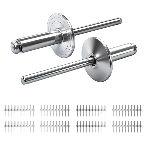 PDKKFF 80 Stück Aluminium Blindnieten mit Großem Flansch 4.8x12mm Blindnieten Silber Kuppelkopf Popnieten für Möbel Holzbearbeitung Blech Kraftfahrzeuge Ausrüstung Industrie Mechanische